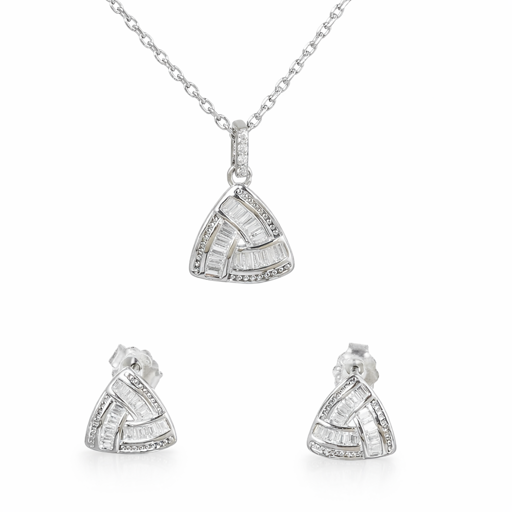 Wamikaa 925 Silver Necklace and Earrings Set with Baguette Stones