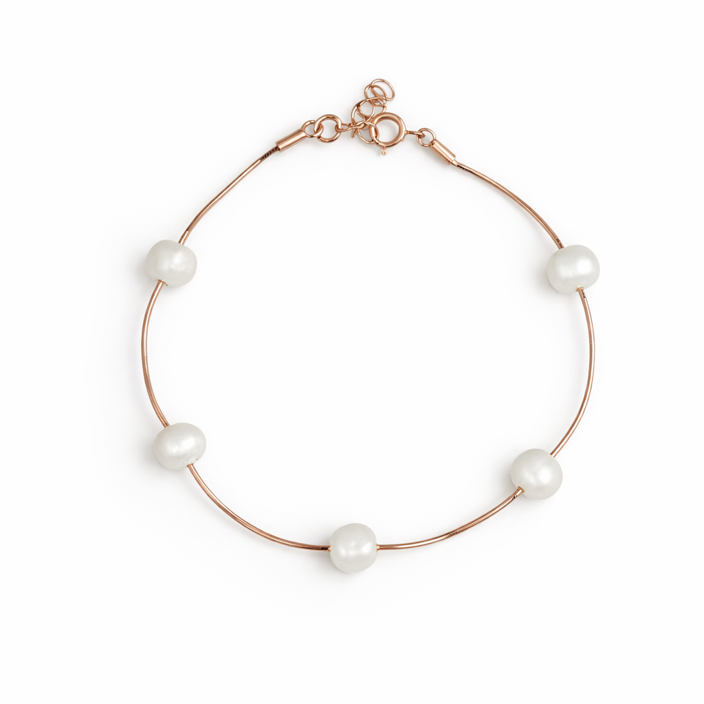 Wamikaa 925 Silver Pearl Bracelet with Rose Gold Finish.