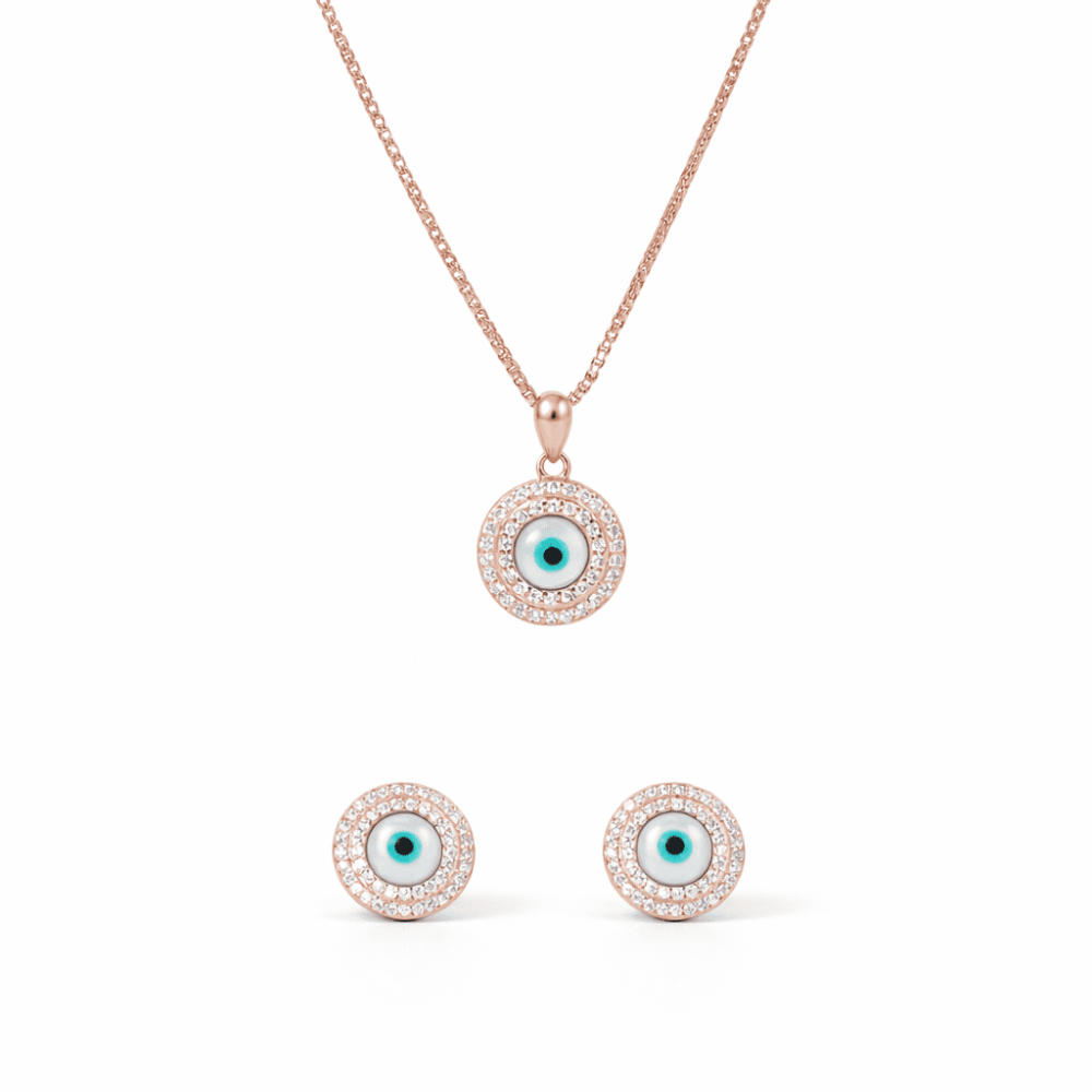 Evil Eye Starling Silver Necklace & Earrings Set.