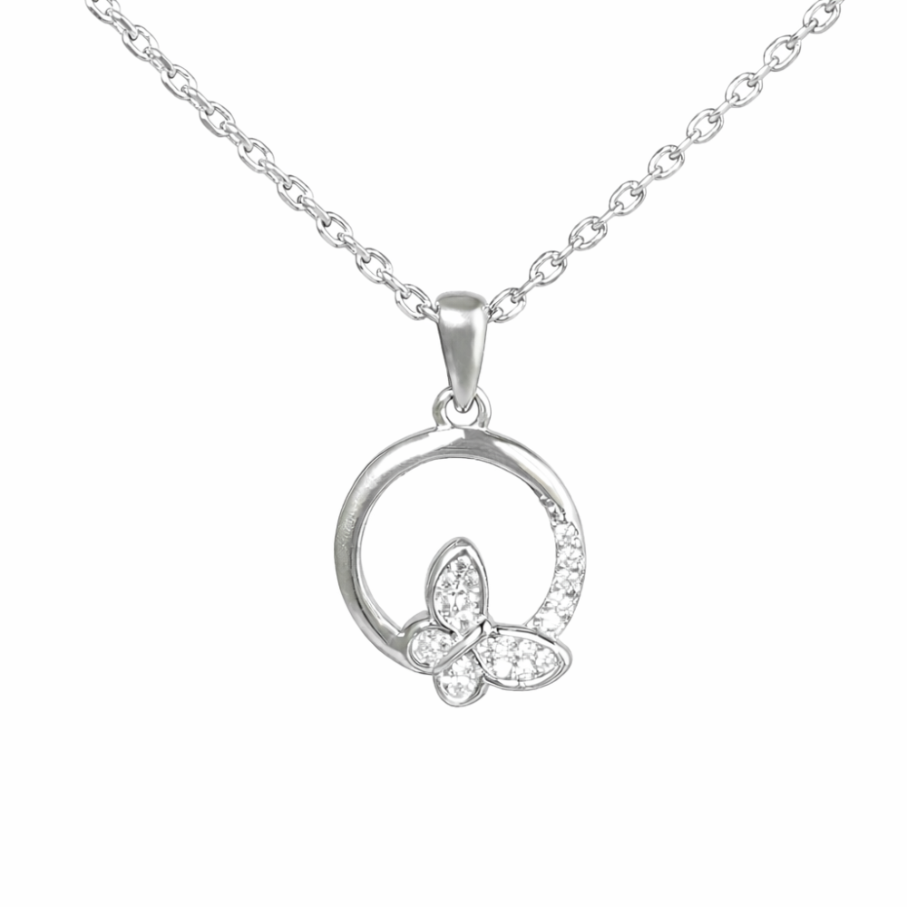 Wamikaa 925 Silver Butterfly Circle Necklace for Women