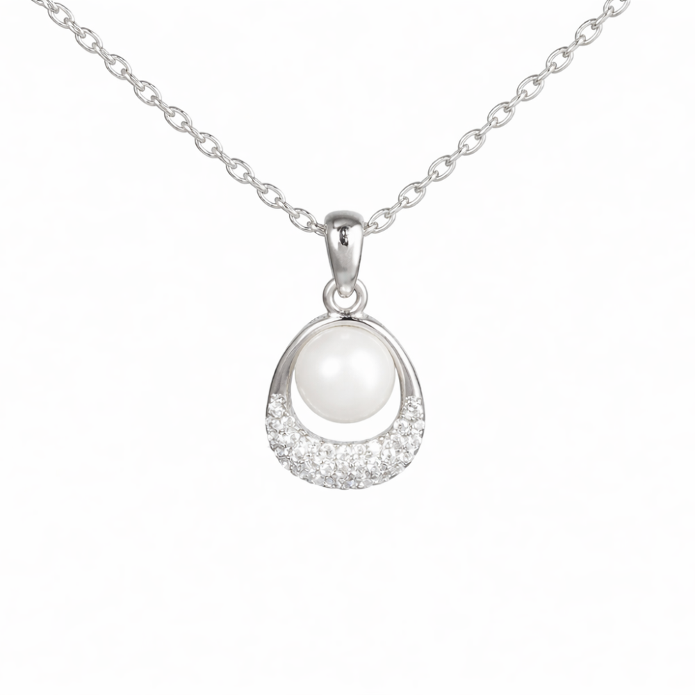 Wamikaa 925 Silver Pearl Necklace with CZ Accent