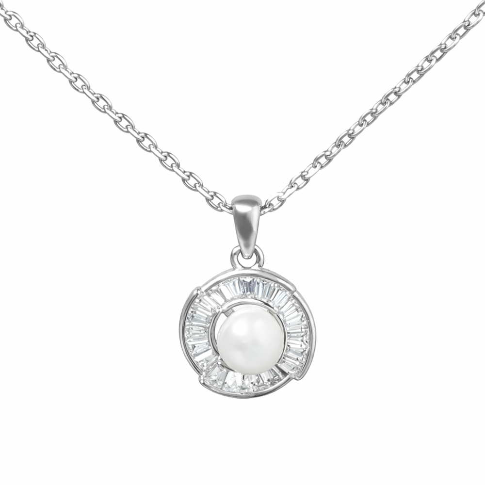Wamikaa 925 Silver Pearl Necklace with CZ Halo Pendant