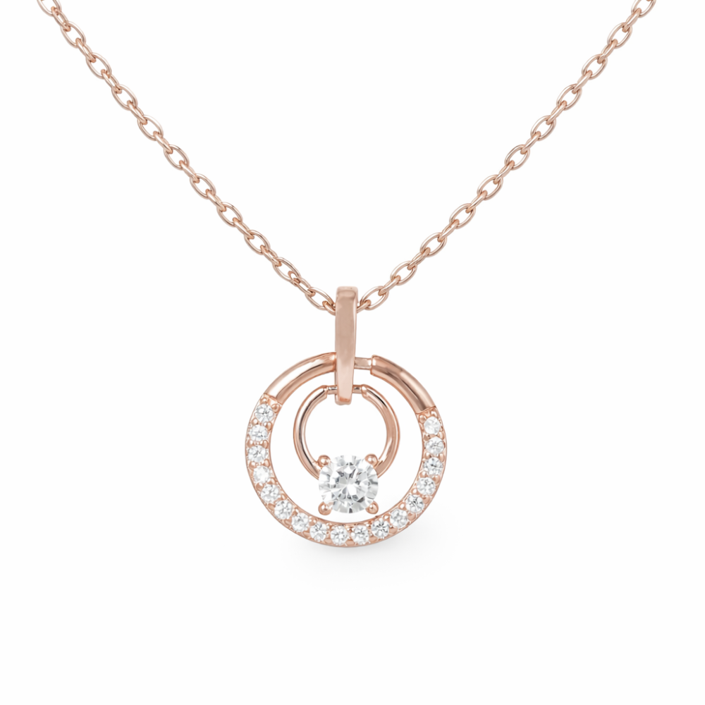 Wamikaa 925 Silver Rose Gold Circle CZ Necklace