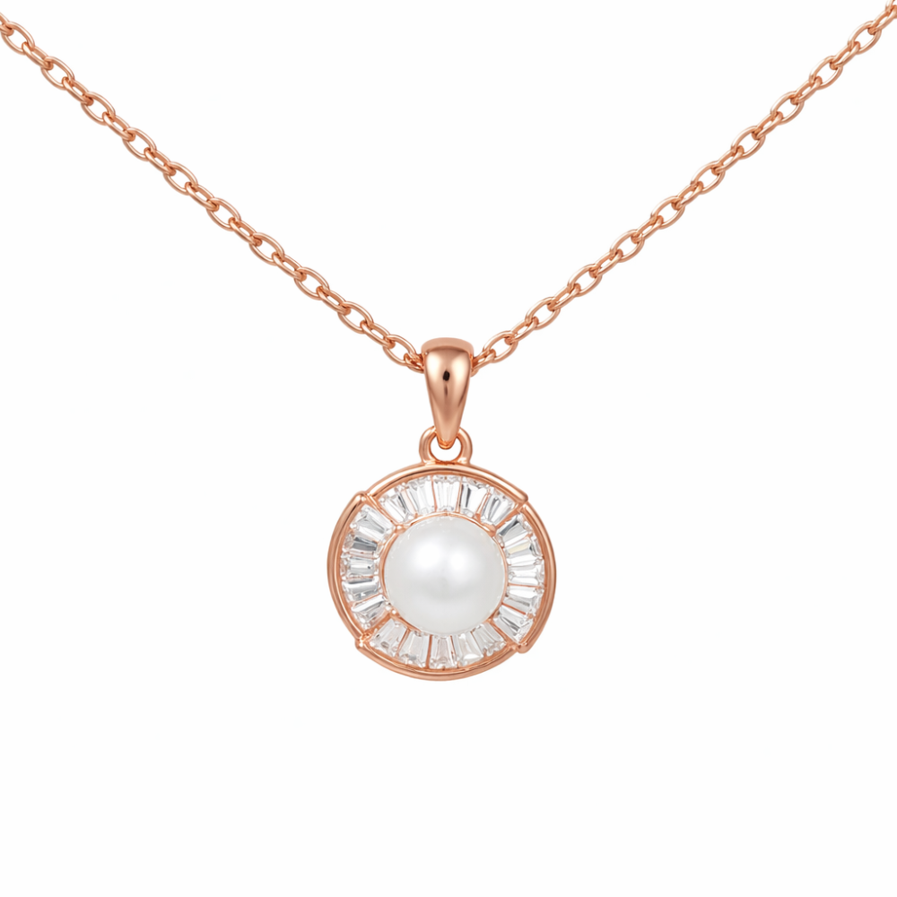 Wamikaa 925 Silver Rose Gold Pearl Necklace with CZ Halo